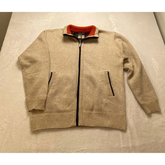 YeoKou Mens Cashmere Wool Blend Full Zip Fleece Lined Sweater SWG-0035 XL Tan